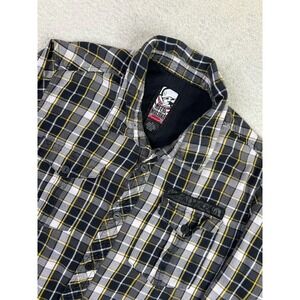 Metal Mulisha Shirt Mens Medium Black Gray Plaid Flannel Button Up Western